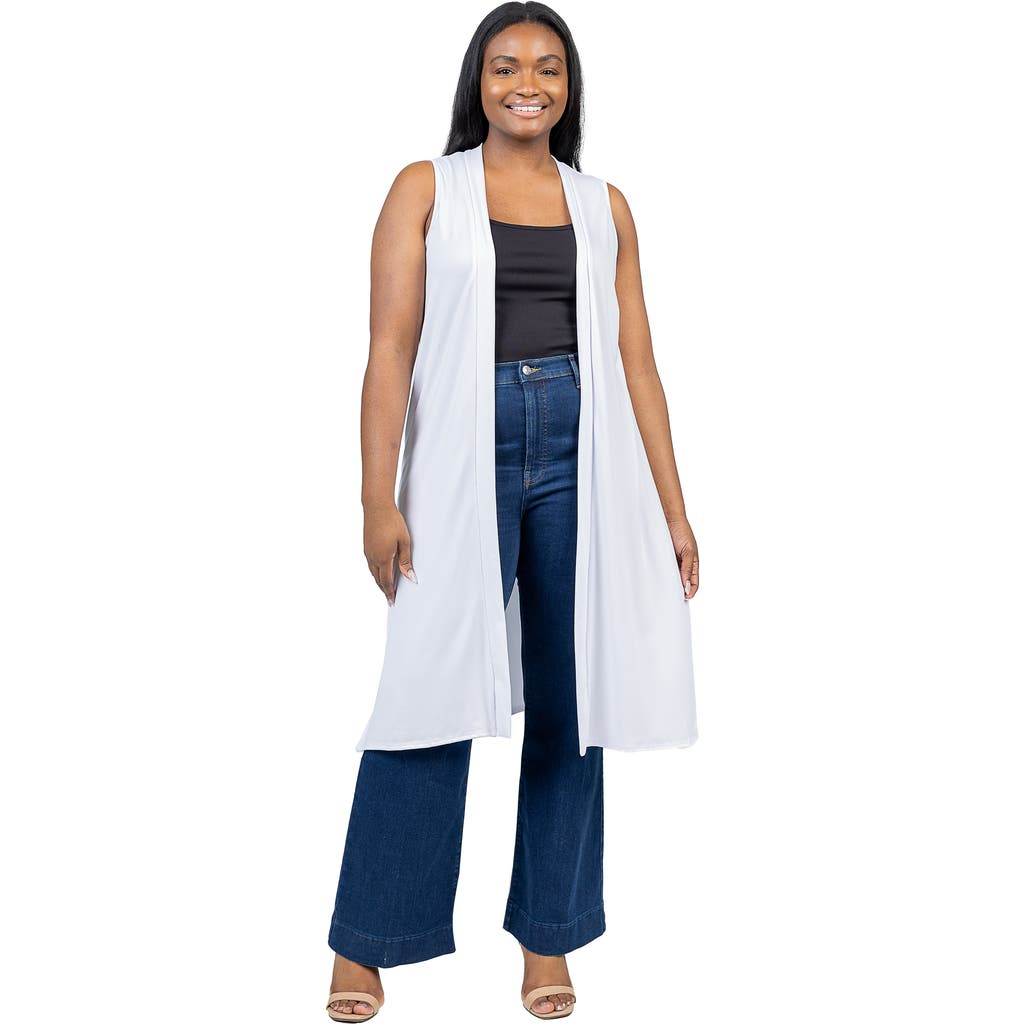 24seven Comfort Apparel Long Sleeveless Cardigan Vest In Multi