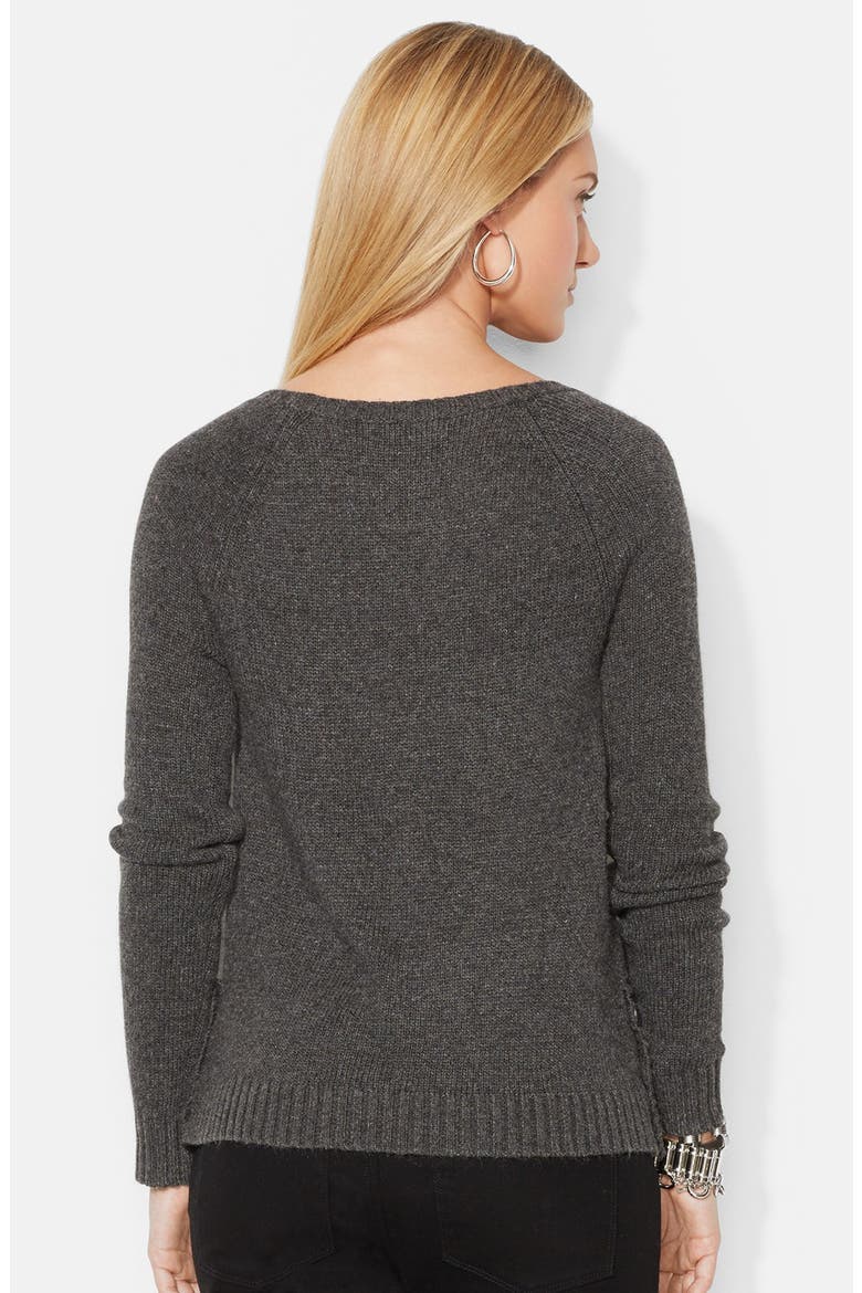 Button Hem Thermal Knit Sweater, Alternate, color, DEEP GREY HEATHER