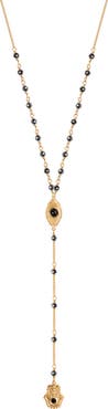 Karma and Luck Hematite Evil Eye Hamsa Women's Lariat Necklace - Spiritual Resilience