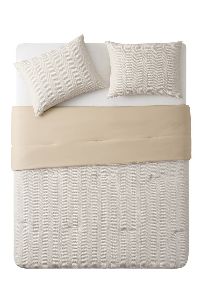 Herringbone Microfiber Reversible Comforter & Sham Set, Main, color, TAUPE