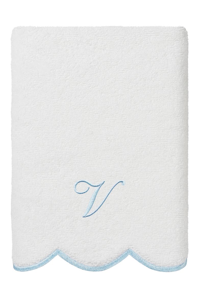 Adornia Scallop Personalized 3-Piece Towel Set, Alternate, color, WHITE/ BLUE V