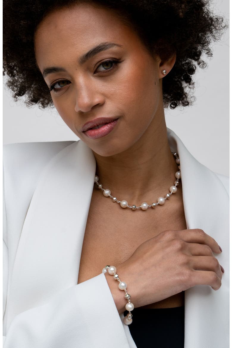 Nugget & White Freshwater Pearl Bracelet, Alternate, color, Sterling Silver