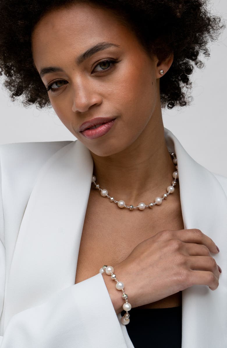 Dower & Hall Nugget & White Freshwater Pearl Bracelet, Alternate, color, Sterling Silver