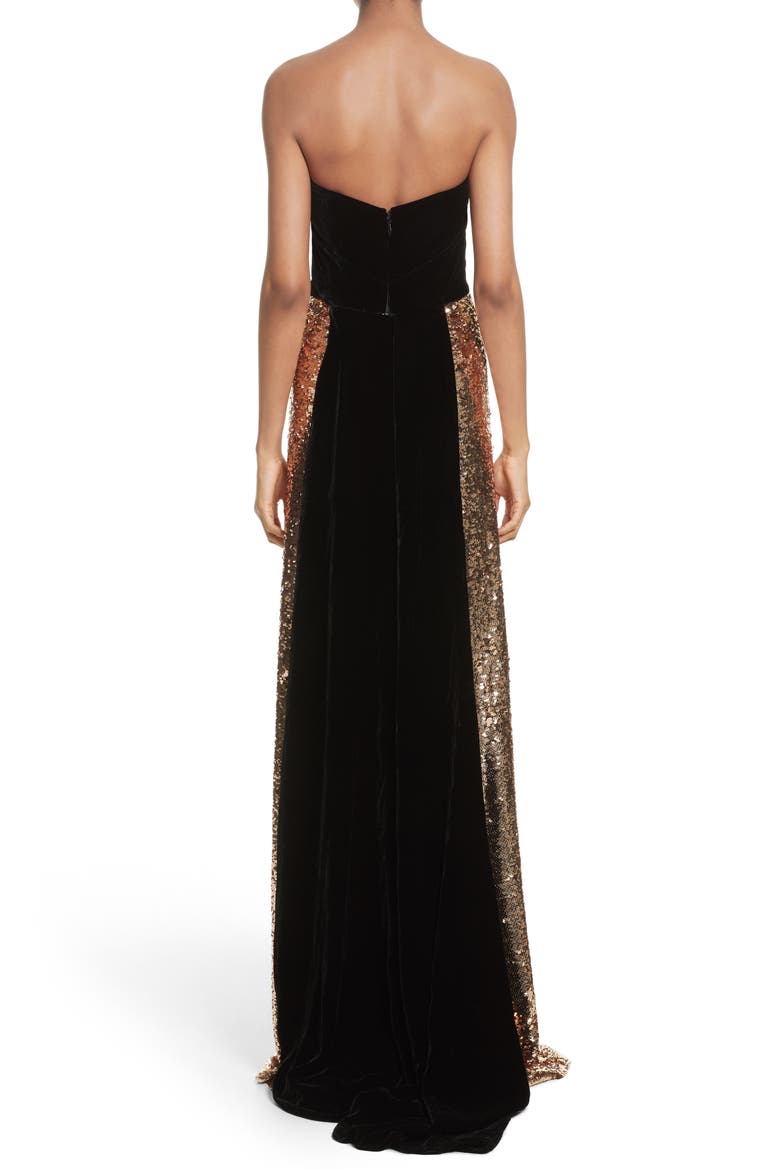 Strapless Velvet & Sequin Gown, Alternate, color, GOLD/ NOIR