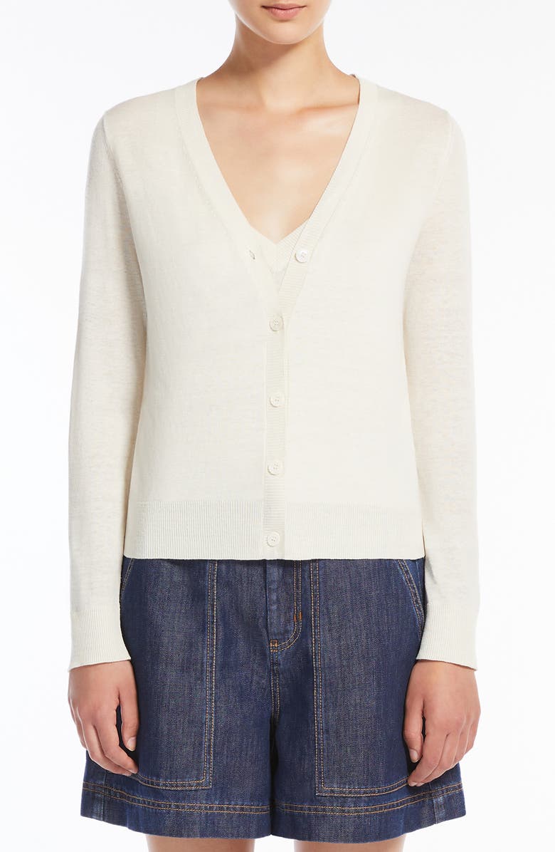 Weekend Max Mara Marabu Silk & Linen Cardigan, Main, color, Ecru