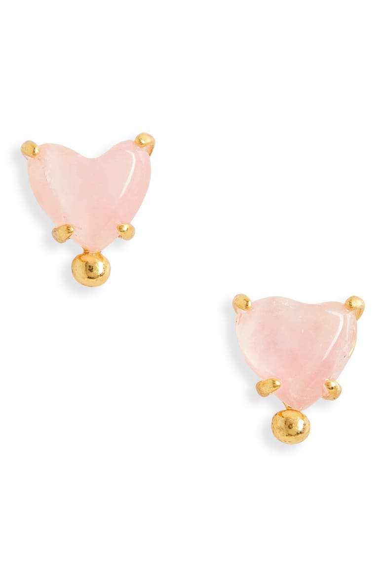 Rose Quartz Heartlove Stud Earrings, Main, color, VINTAGE GOLD