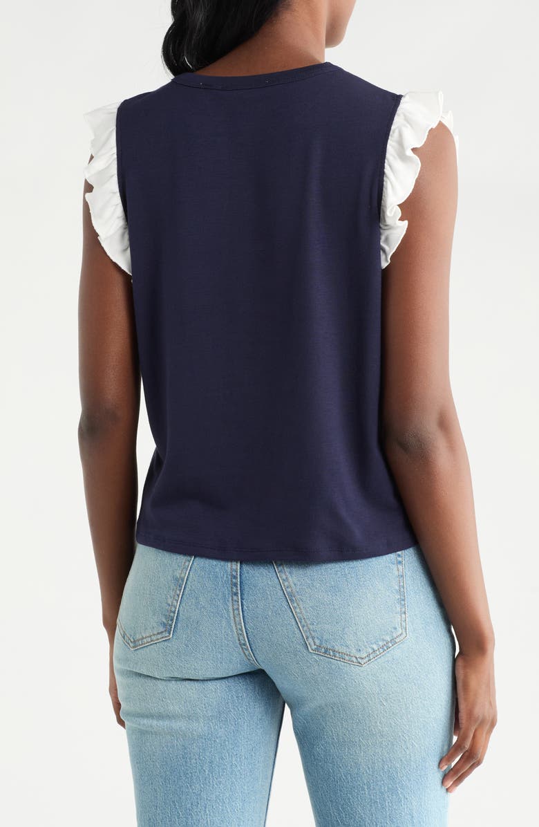 CYRUS Ruffle Sleeveless Top, Alternate, color, Navy/ Bone
