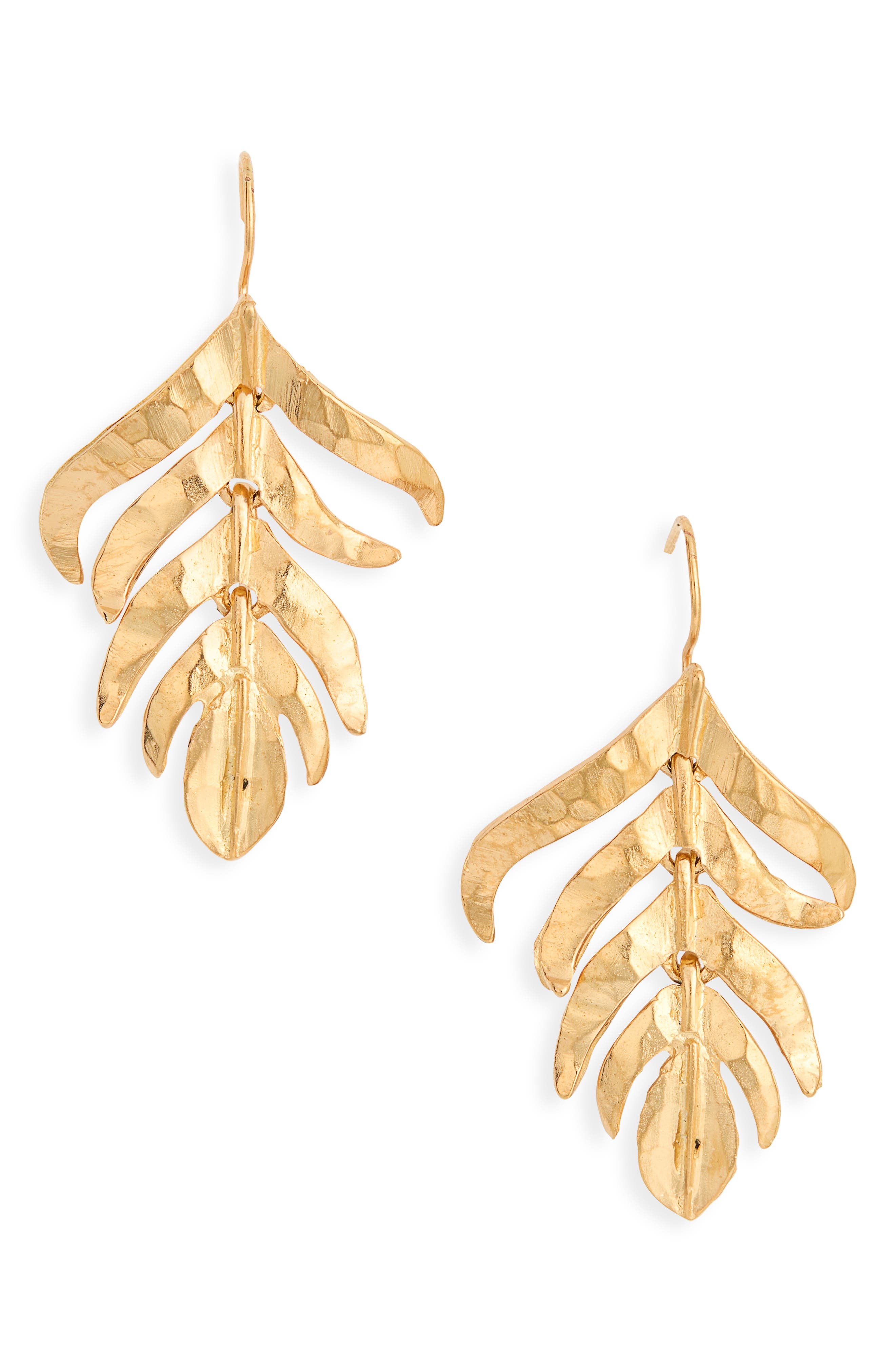 Kenneth Jay Lane Hammered Leaf Drop Earrings