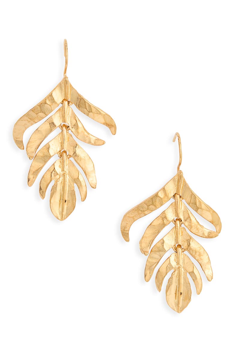Hammered Leaf Drop Earrings, Main, color, SATIN GOLD