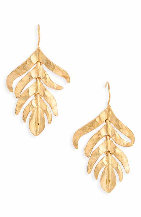 Kenneth Jay Lane Hammered Leaf Drop Earrings