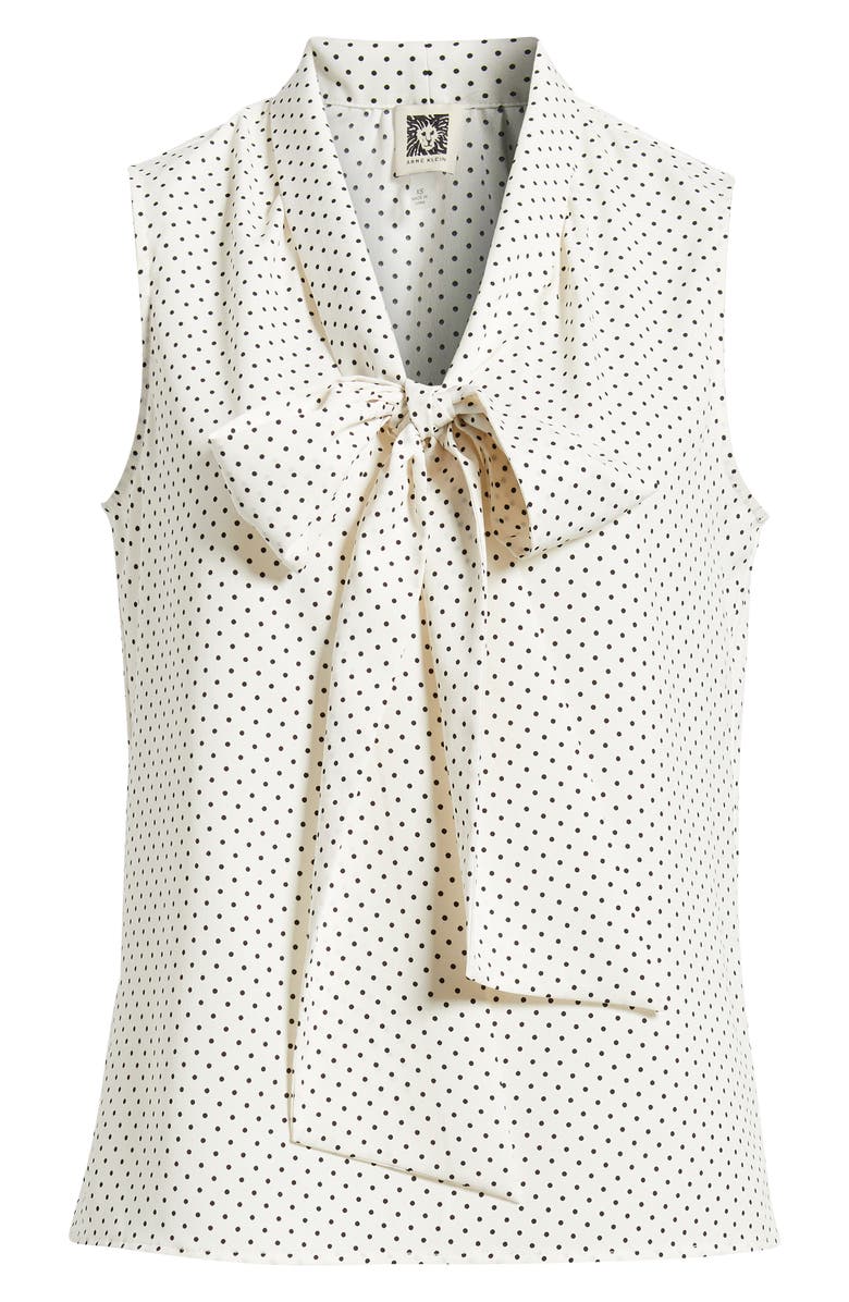 Anne Klein Polka Dot Bow Neck Blouse, Alternate, color, White Dove/ Anneblack