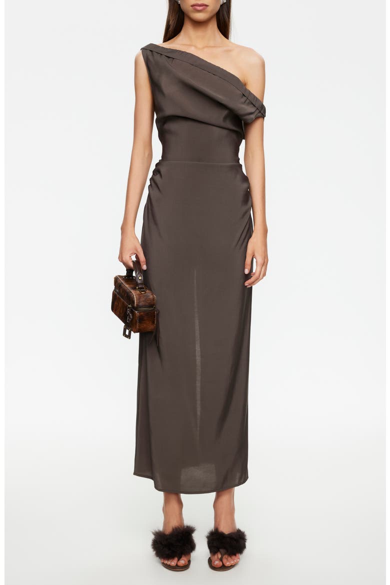 Sweetheart One-Shoulder Maxi Dress, Main, color, COCOA