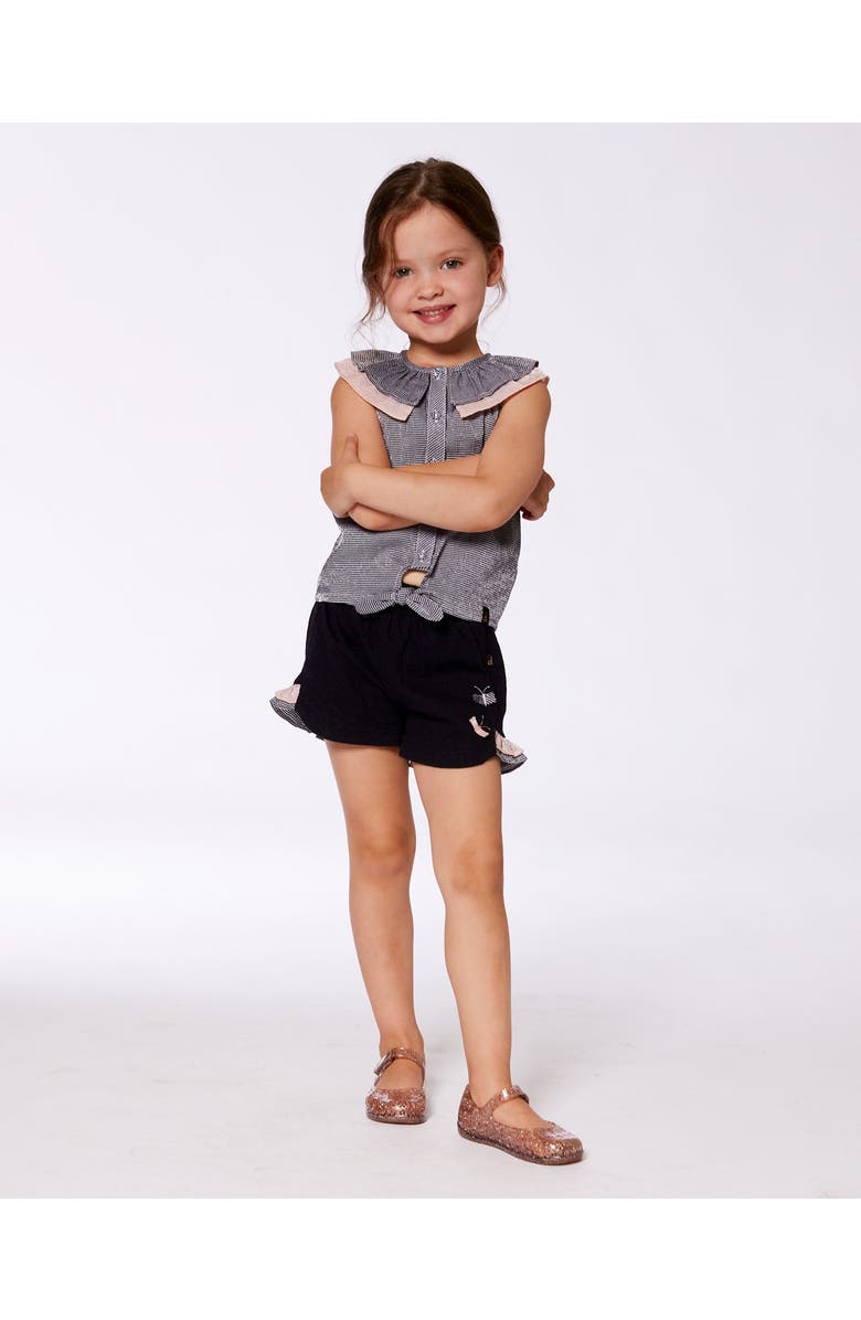 Deux par Deux Little Girl's Crinkle Short With Frills Black And Butterflies, Alternate, color,