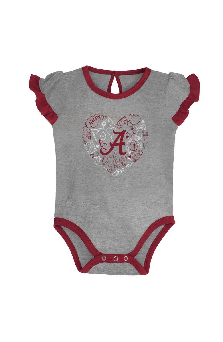 Outerstuff Girls Newborn & Infant Crimson/Heather Gray Alabama Crimson Tide Too Much Love Two-Piece Bodysuit Set, Alternate, color, 