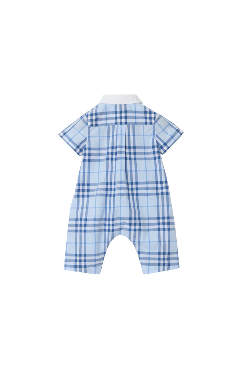 Burberry Check Cotton Playsuit, Alternate, color, Ice Blue