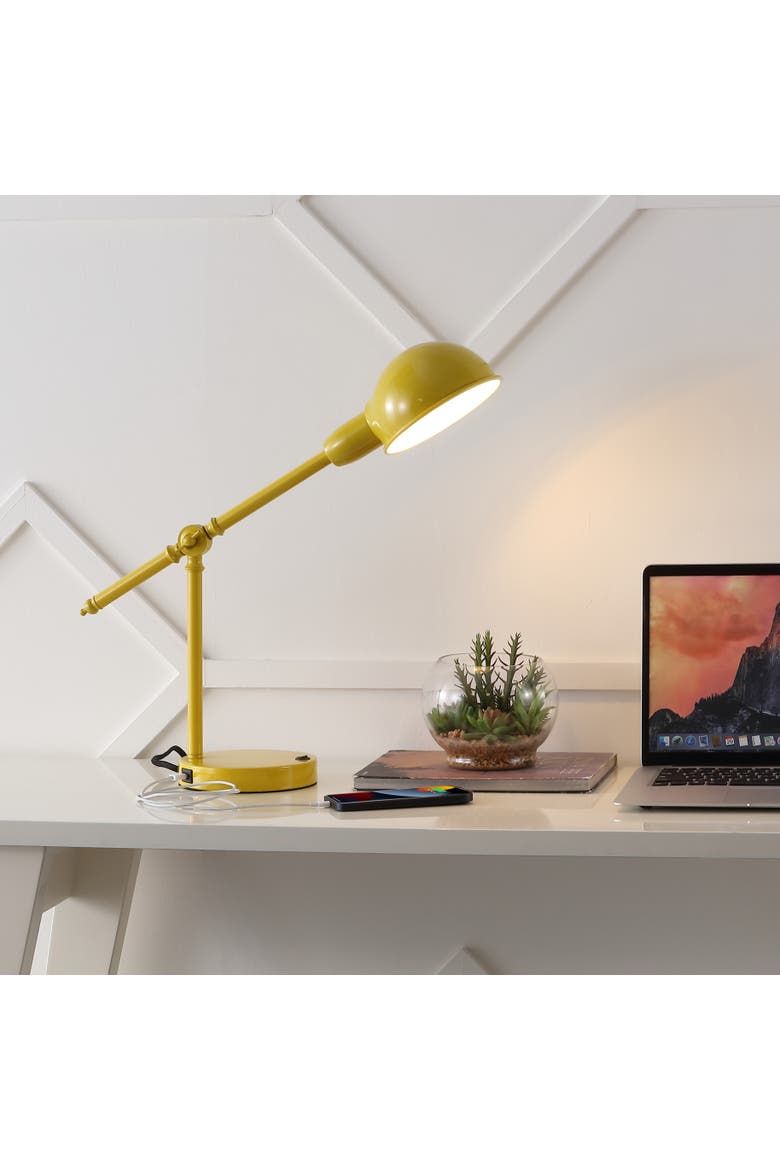 Curtis Vintage Industrial Iron Adjustable Dome Shade LED Task Lamp with USB Charging Port, Alternate, color, Yellow