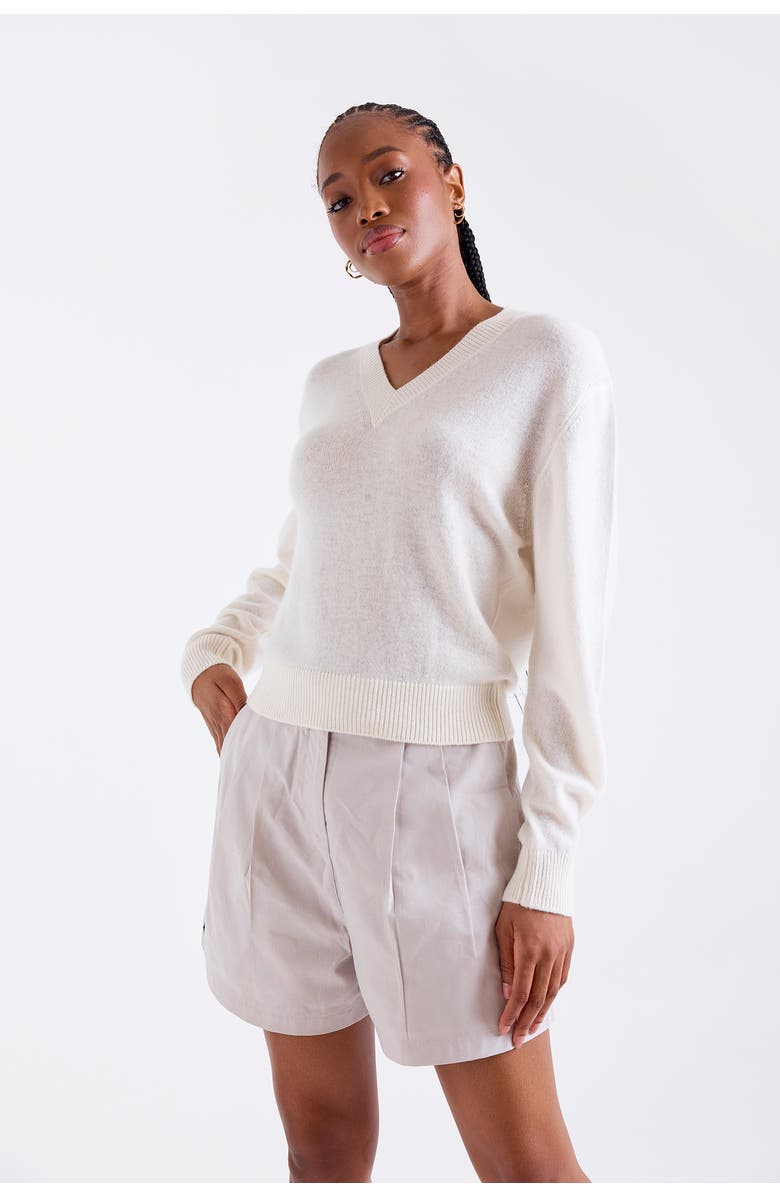 1982 Vee V-Neck 100% Cashmere Sweater, Alternate, color, Natural White