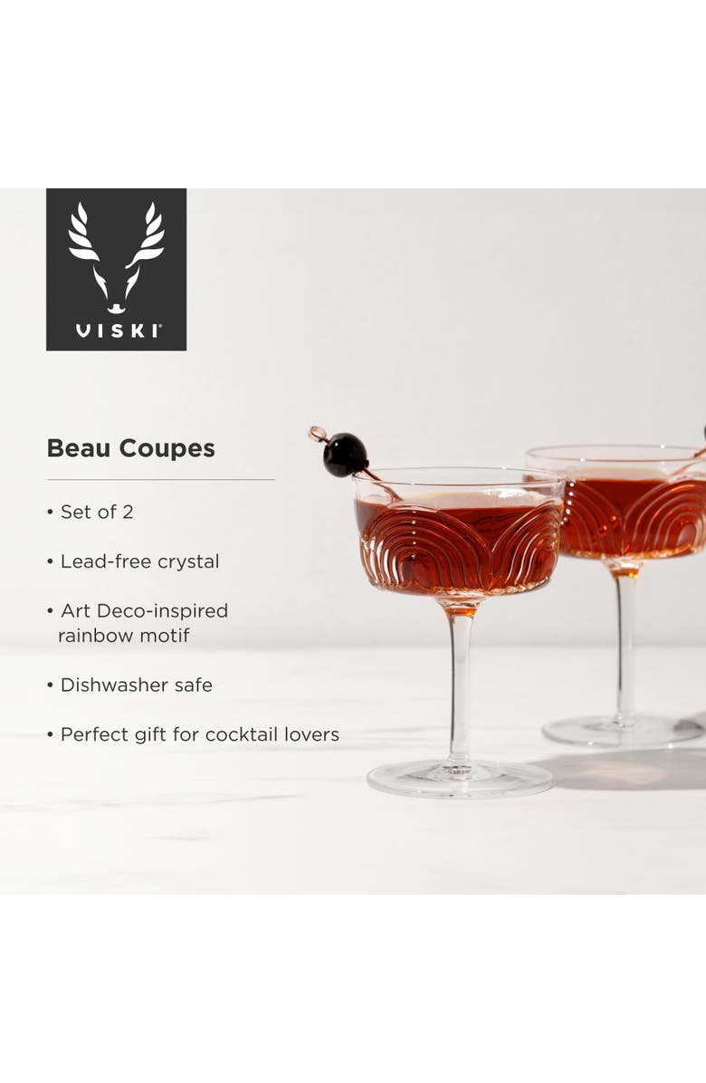 Viski Deco Beau Crystal Coupes Set of 2, Alternate, color, Clear