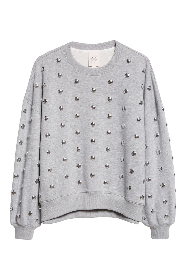 Studded Cotton Blend Sweatshirt, Alternate, color, HEATHER GREY/ SILVER