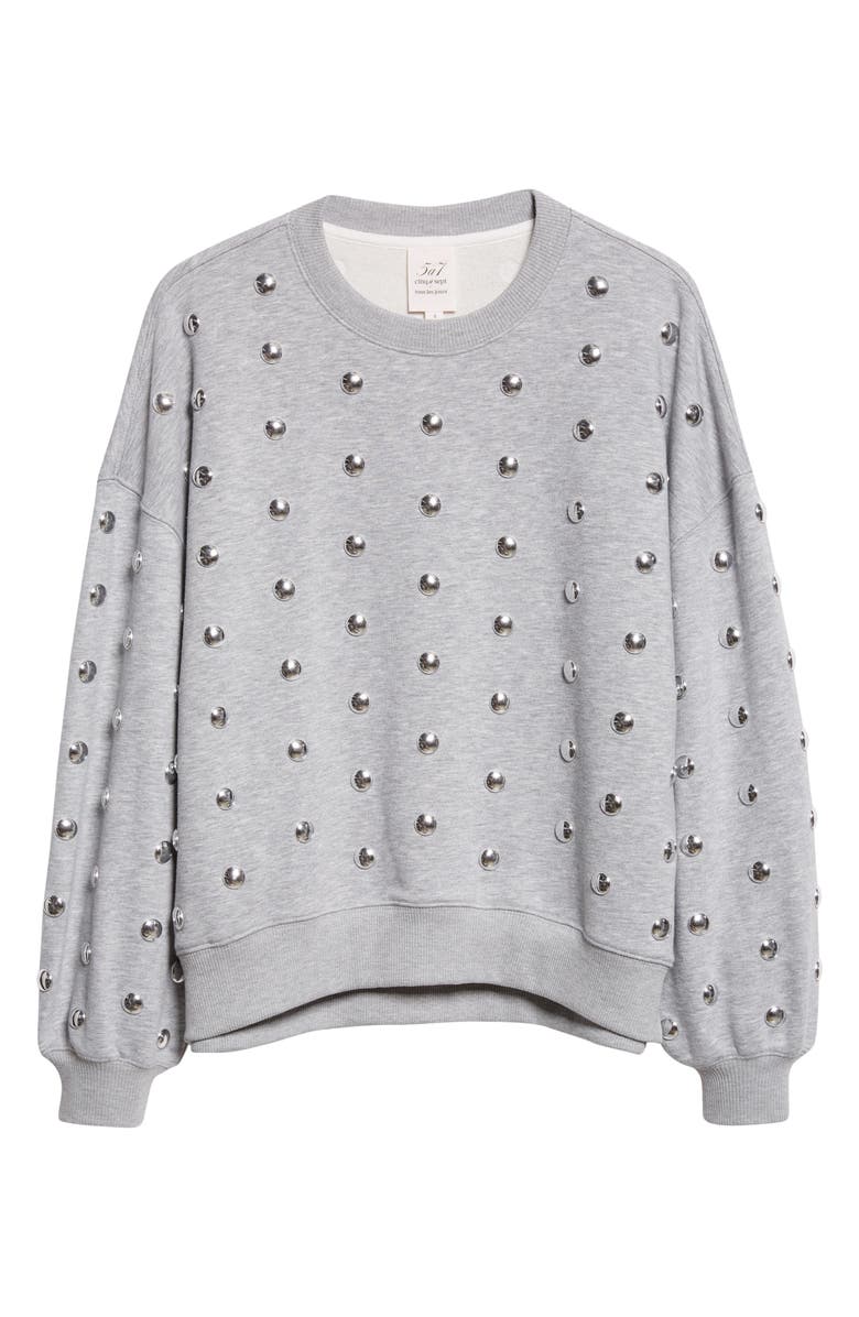 Cinq à Sept Studded Cotton Blend Sweatshirt, Alternate, color, Heather Grey/ Silver