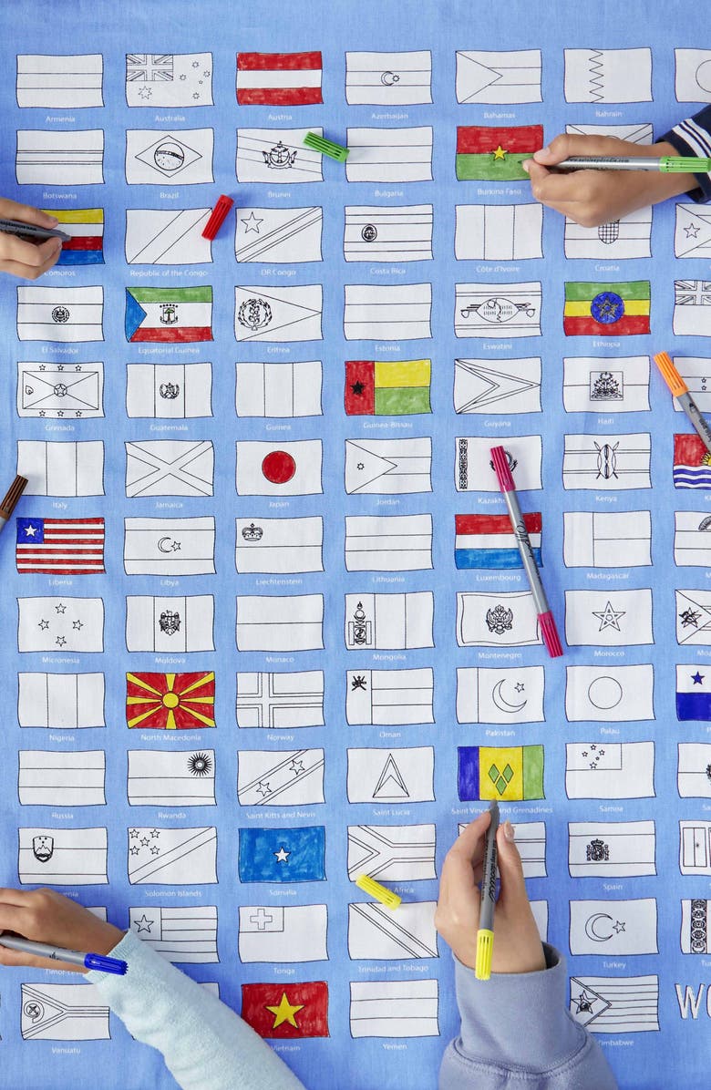 Eat Sleep Doodle World Flags Tablecloth, Alternate, color, Light Blue