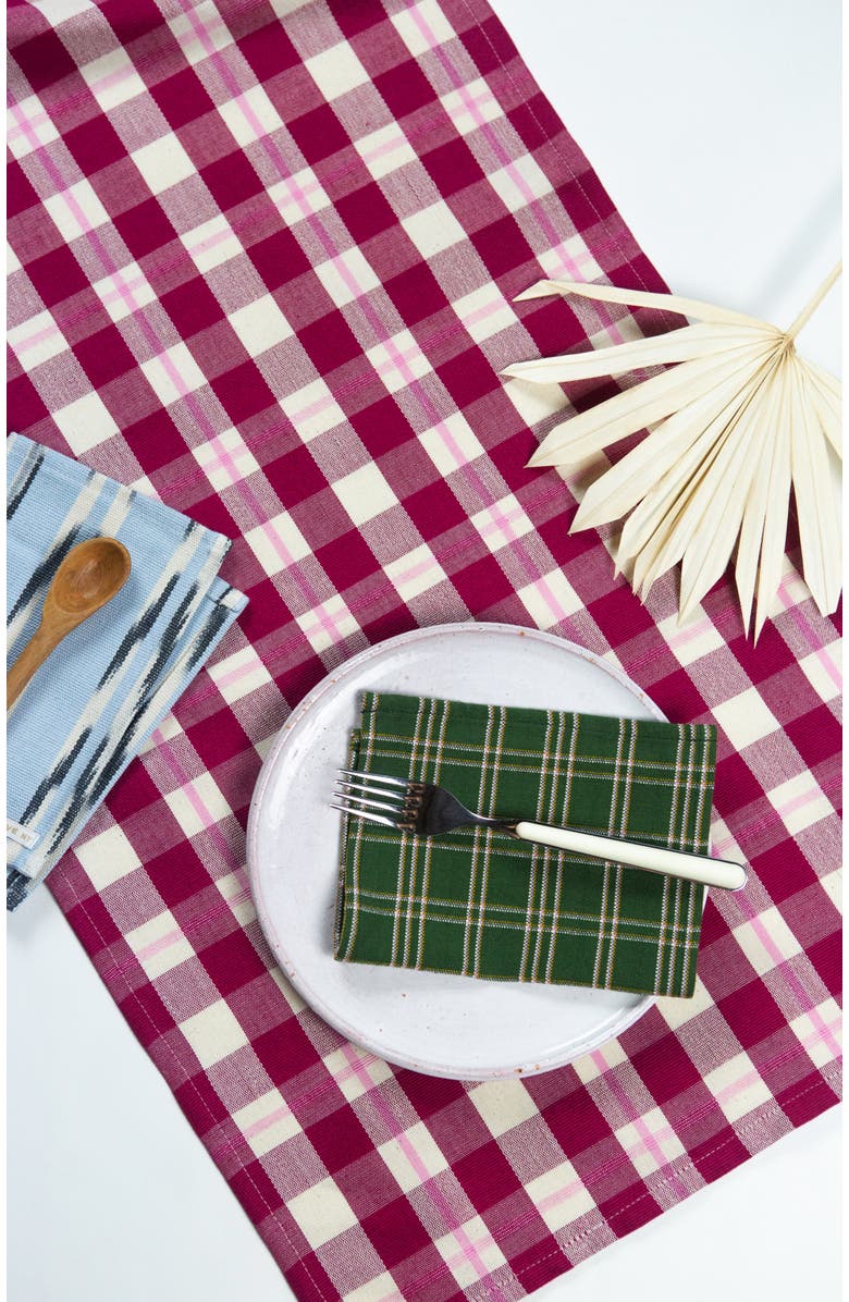Archive New Yrok Handwoven Abigail Cranberry Plaid Cotton Table Runner, Alternate, color, Red