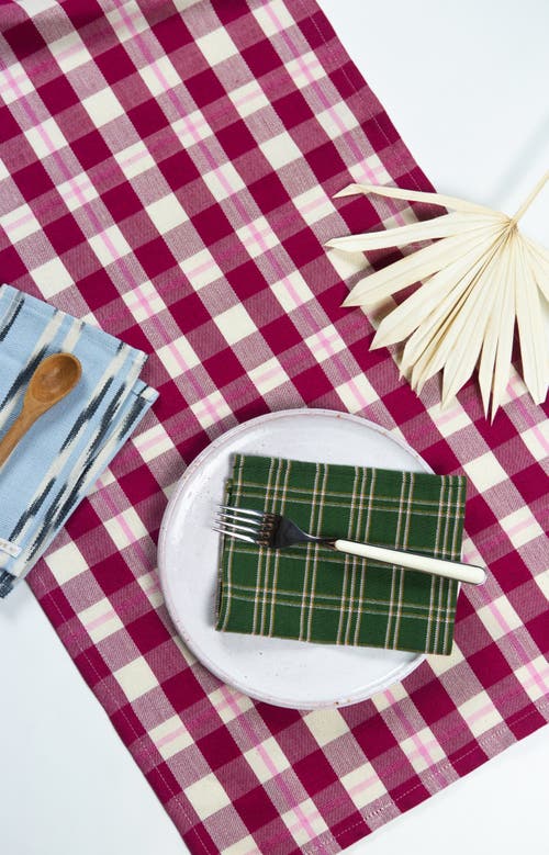 Archive New Yrok Handwoven Abigail Cranberry Plaid Cotton Table Runner In Red