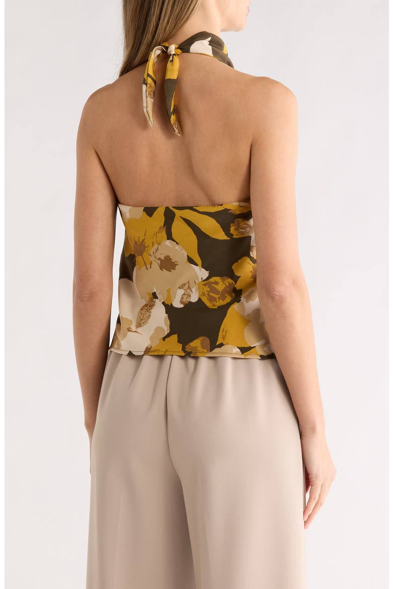 Floral Print Satin Halter Neck Top, Alternate, color, OLIVE
