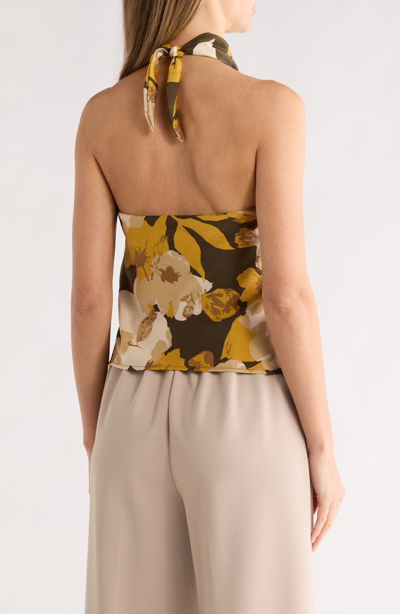 Renee C Floral Print Satin Halter Neck Top, Alternate, color, Olive