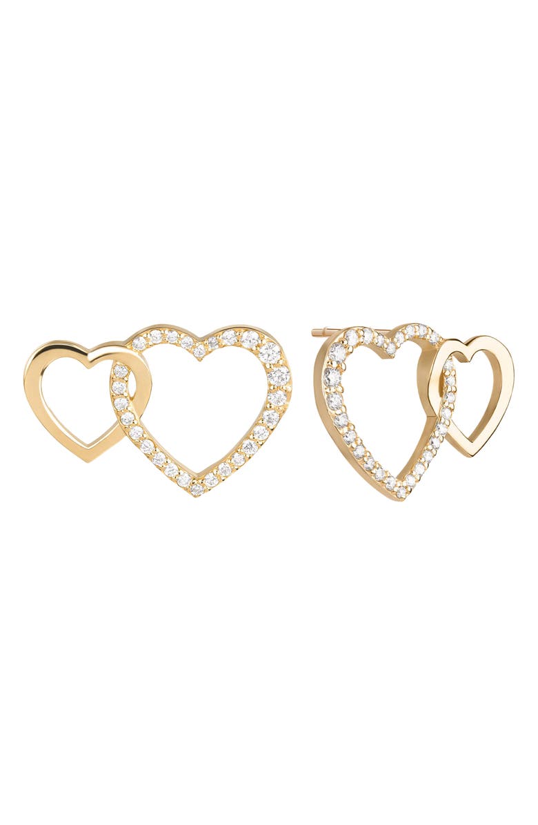 LANA 14K Gold Interlocking Diamond Heart Stud Earrings, Main, color, Yellow