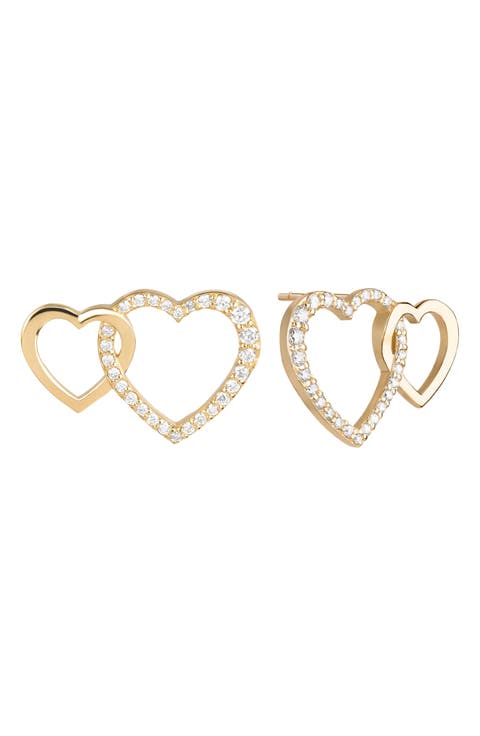 14K Gold Interlocking Diamond Heart Stud Earrings