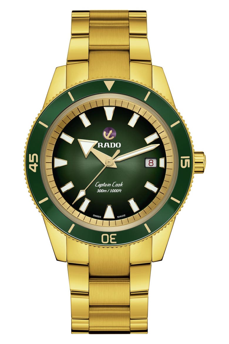 Captain Cook Automatic Bracelet Watch, 42mm, Main, color, GREEN