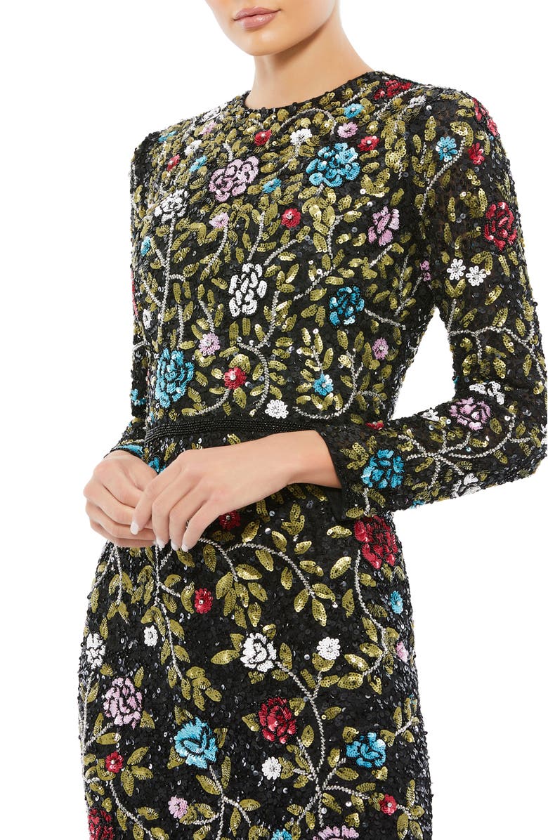 Mac Duggal Floral Embellished Long Sleeve Gown, Alternate, color, Black Multi