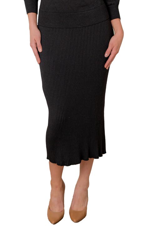 Organic Rib Knit Sweater Midi Skirt