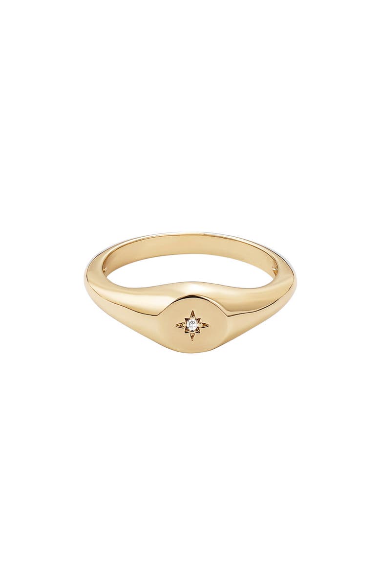 Adornia Starburst CZ Signet Ring, Main, color, Gold