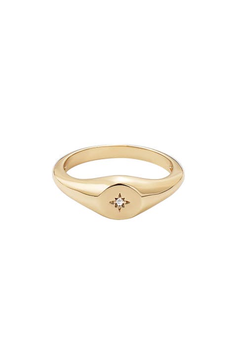 Starburst CZ Signet Ring