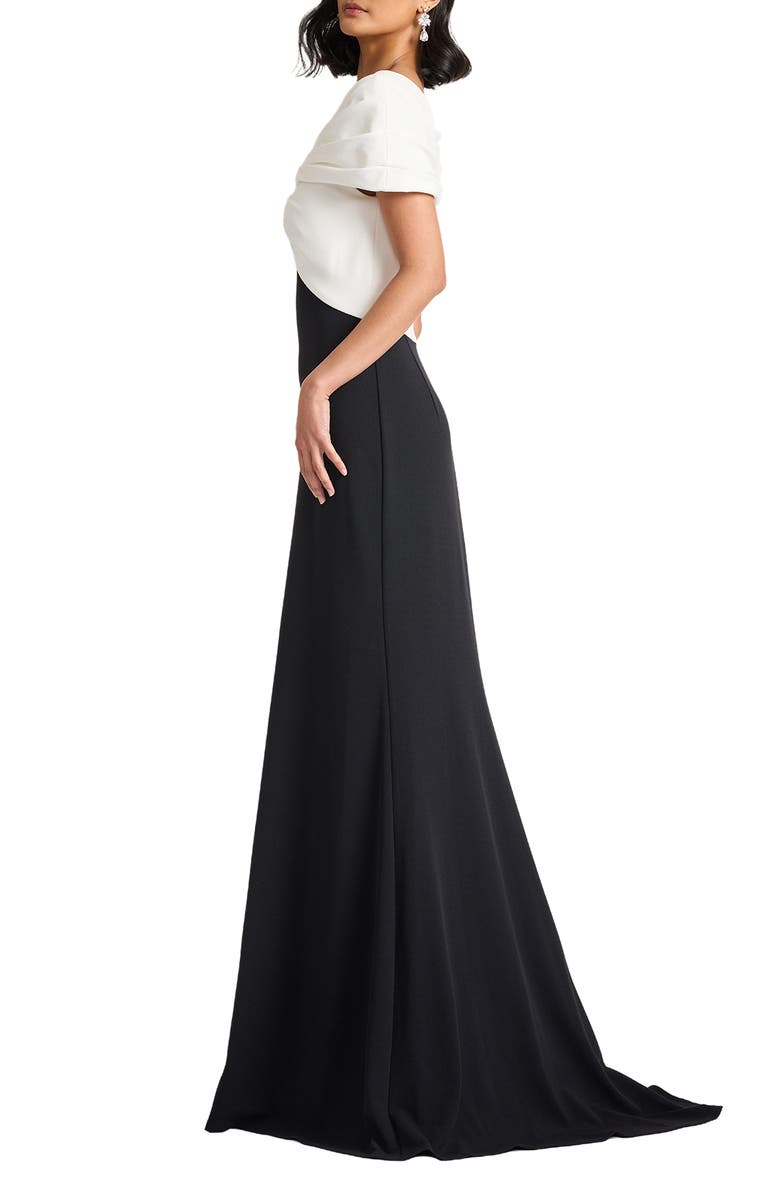 Tadashi Shoji Colorblock Twist Front Gown, Alternate, color, Ivory/ Black