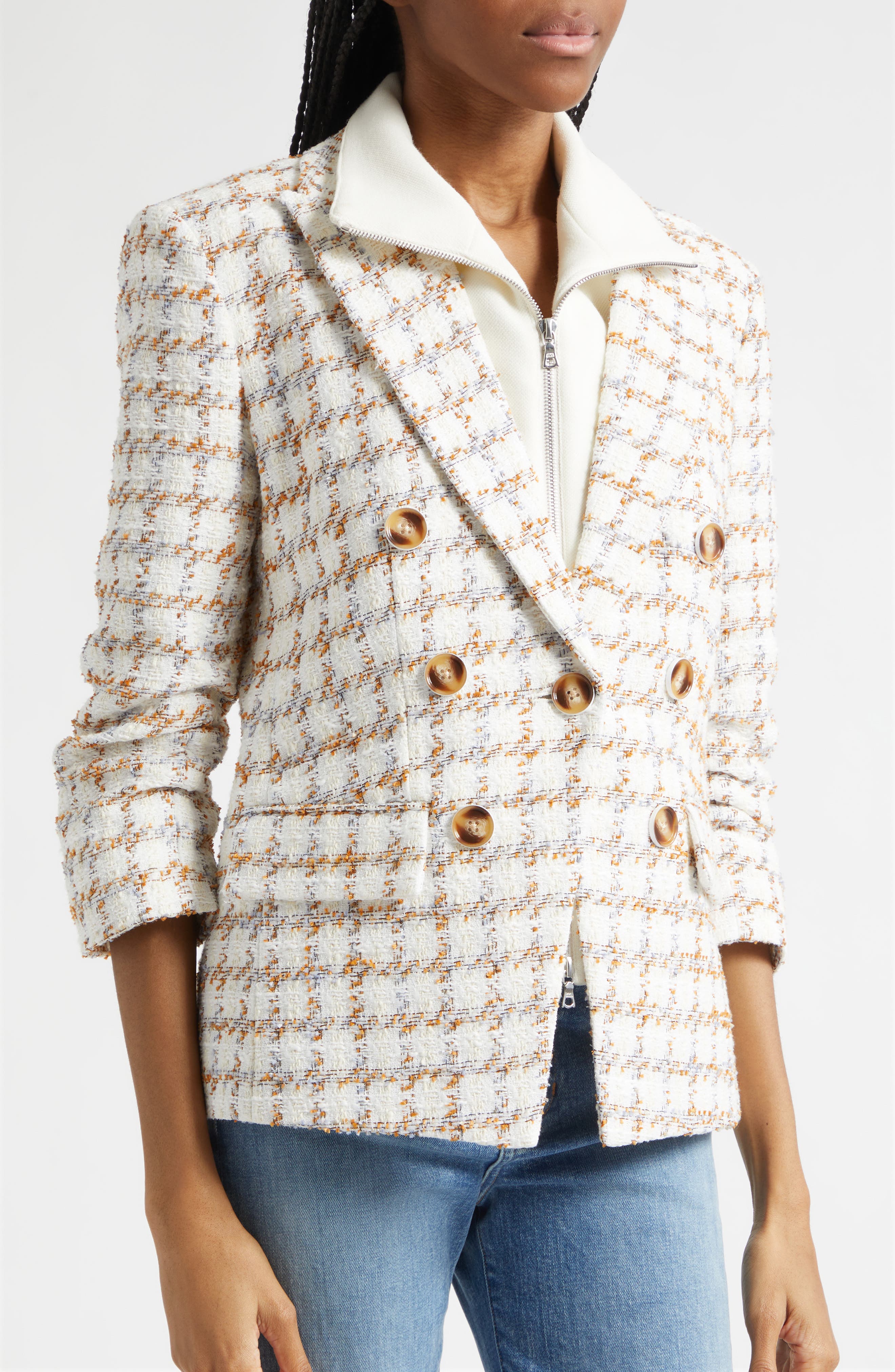 Veronica Beard Ryland Double Breasted Metallic Tweed Dickey Jacket — фото 3