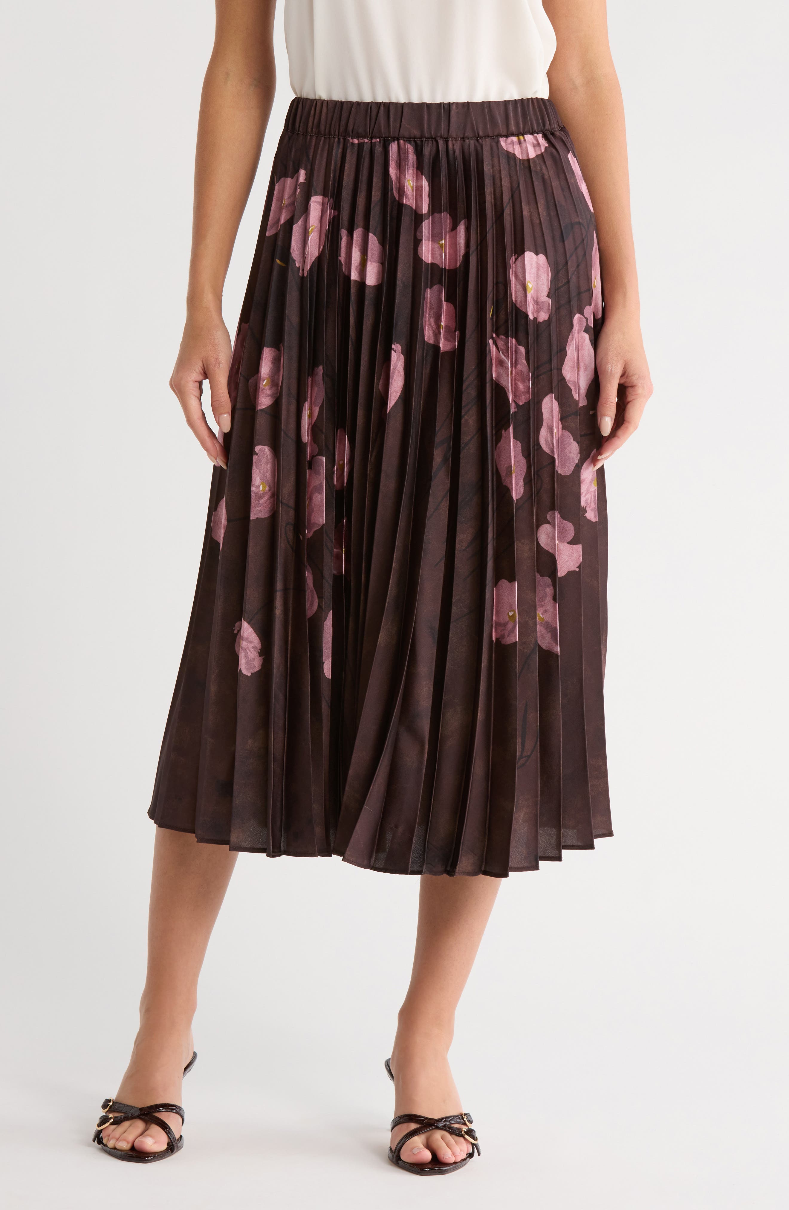 T Tahari Knife Pleated Pull-On Midi Skirt