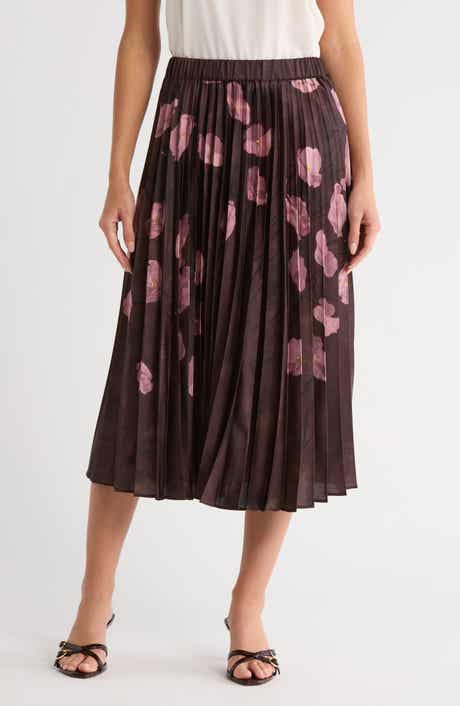 T Tahari Knife Pleated Pull-On Midi Skirt