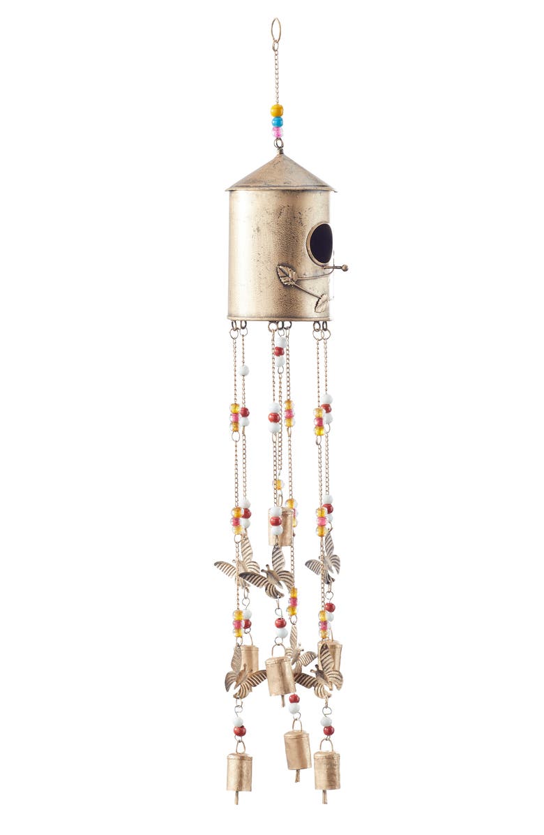 GINGER BIRCH STUDIO with Glass Beads and BellsWindchimeBronze Metal Indoor Outdoor Birdhouse Butterfly, Alternate, color, 