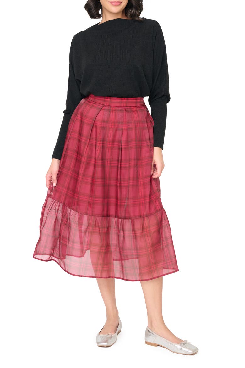 Plaid Organza Tiered Skirt, Alternate, color, MULBERRY WINE PLAID
