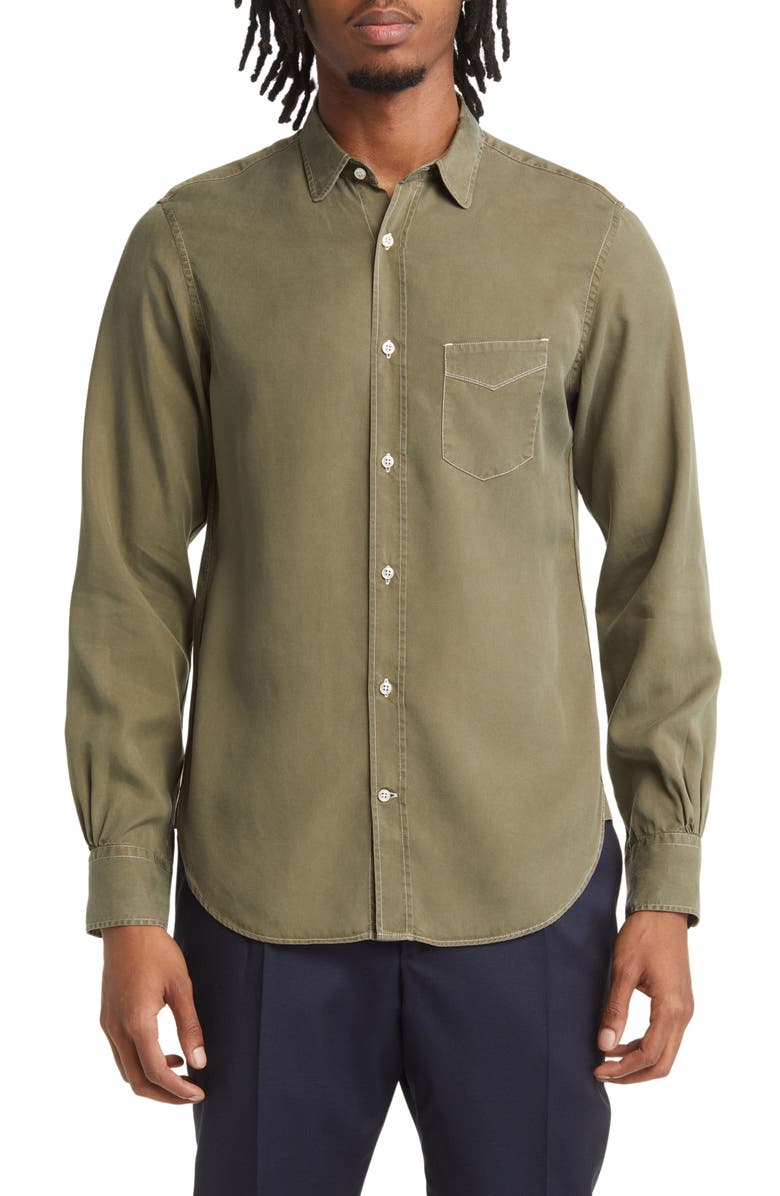 Officine Générale Garment Dyed Lyocell Button-Up Shirt, Main, color,