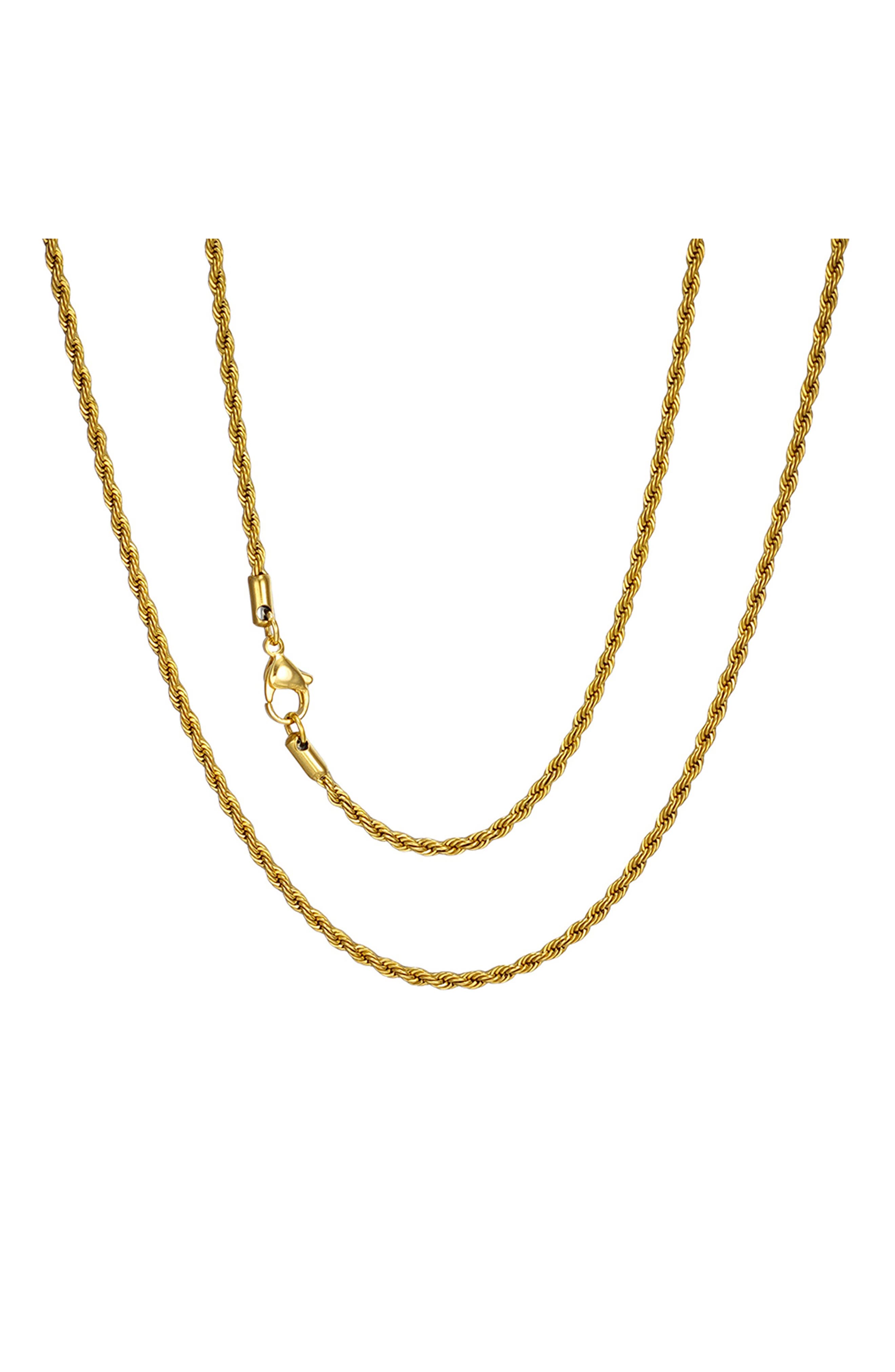 Men's 18k Gold Plated Rope Chain Necklace