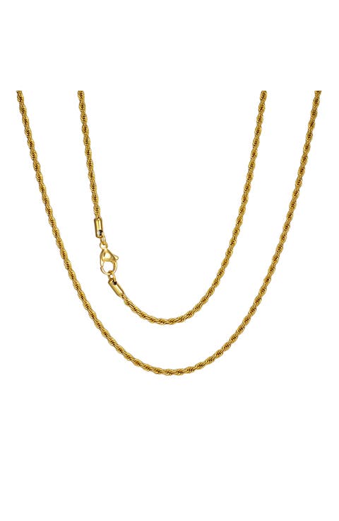 Men's 18k Gold Plated Rope Chain Necklace