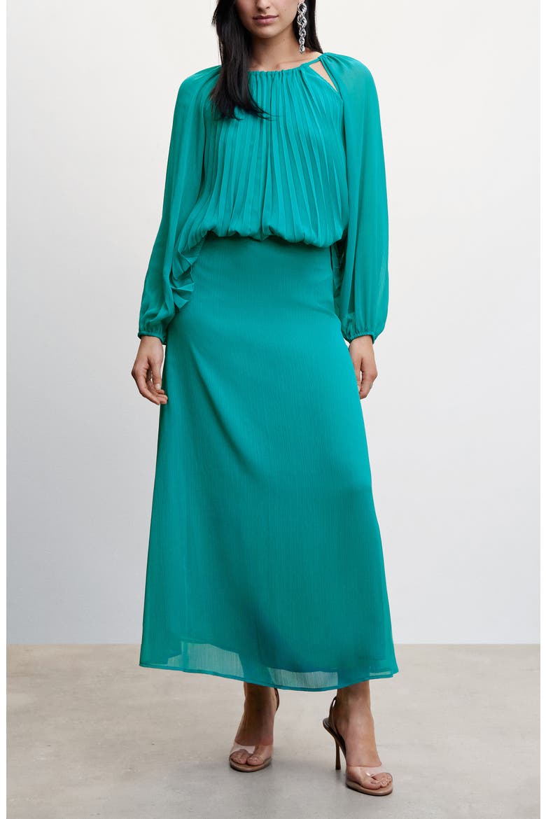Pleated Keyhole Cutout Blouse, Alternate, color, TURQUOISE