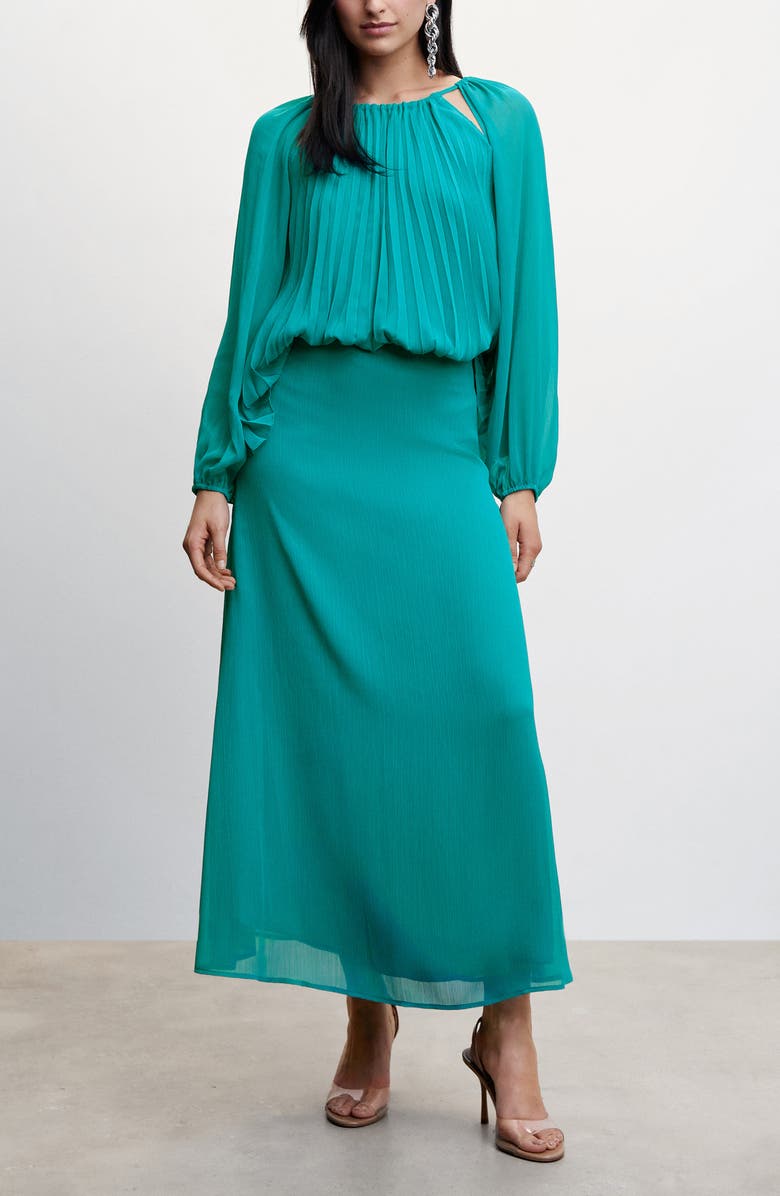 MANGO Pleated Keyhole Cutout Blouse, Alternate, color, 