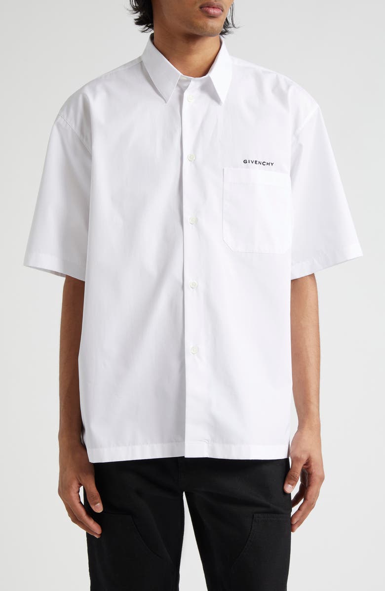 Givenchy Short Sleeve Cotton Poplin Button-Up Shirt, Main, color, 