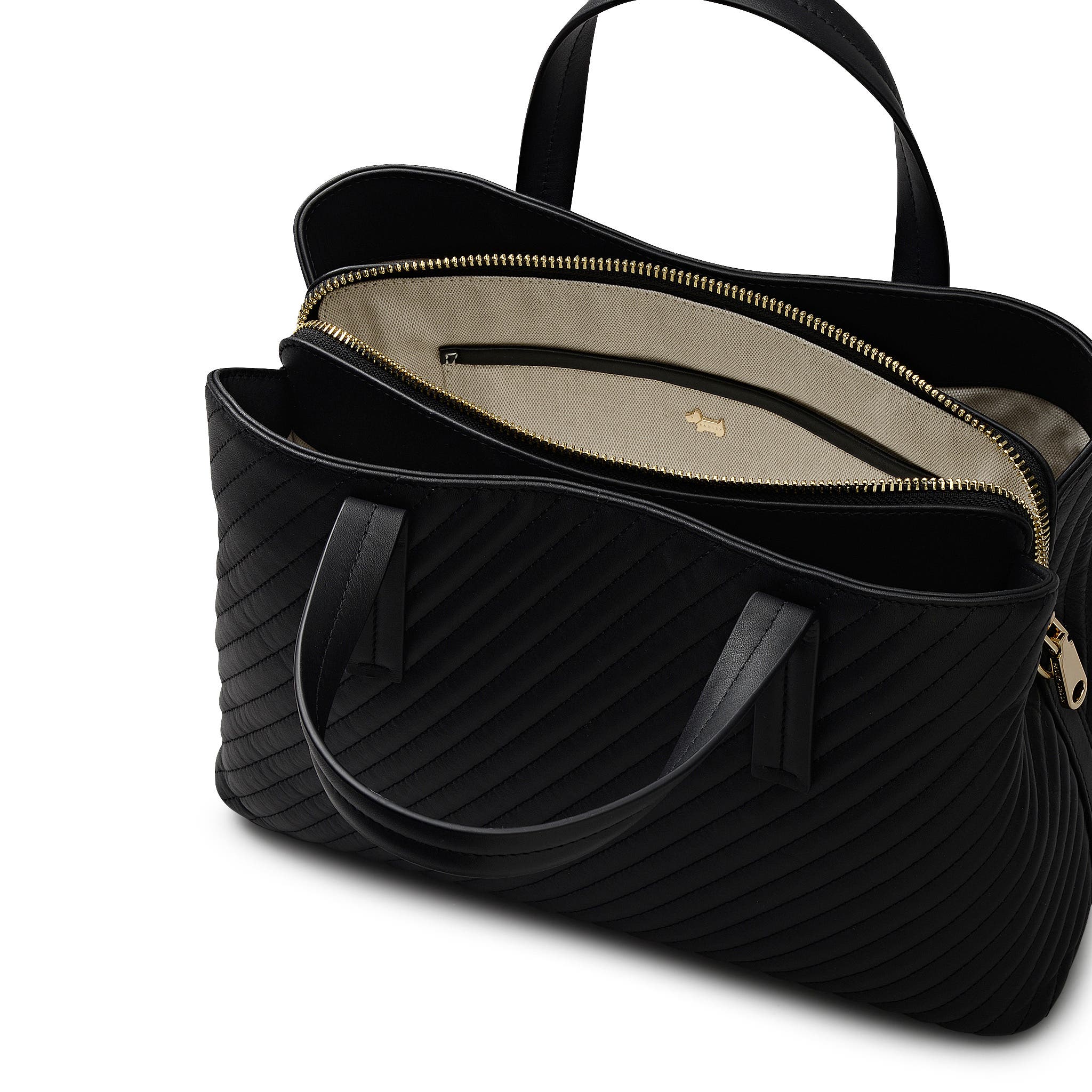 Radley Dukes Place - Diagonal Quilt Medium Ziptop Satchel Bag, Alternate, color, Black