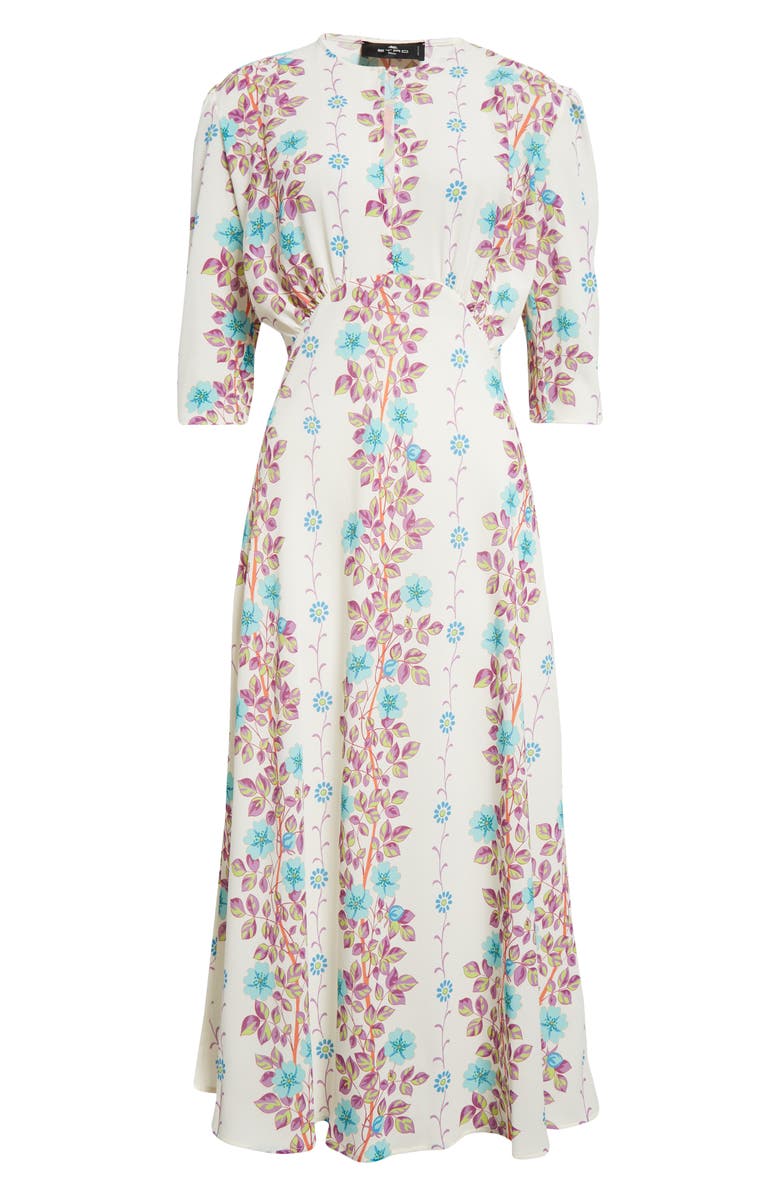 Etro Floral Print Puff Sleeve Midi Dress, Alternate, color,